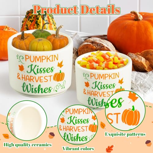 Mini Ceramic Candy Bowls for Autumn Decor, Pumpkin & Maple Leaves, 3.5x2.8 & 3.5x4.3 Inches - Set of 2