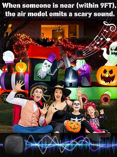 13Ft Halloween Inflatable Train Decoration with Ghost & Pumpkins - Outdoor Yard Decor - Variation of Halloween-Train