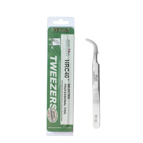 Vetus Tweezer Non-magnetic Stainless Steel Curved Slant Tip Eyelash Eyebrow Tool ST-15