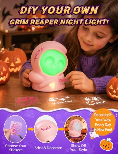 3 Pack Grim Reaper Night Light Halloween Decor Pull-Back Toy & Night Light
