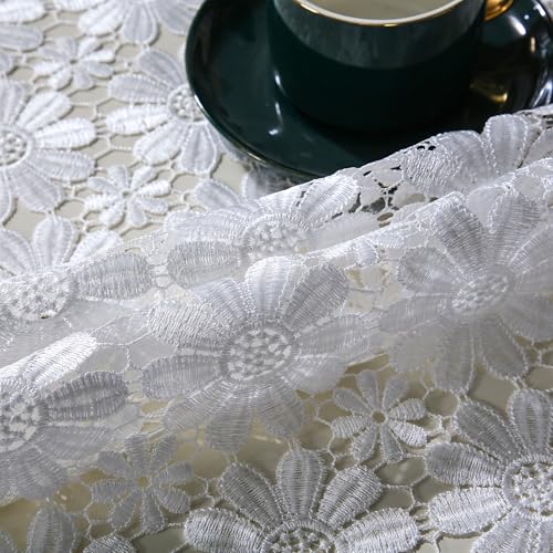 White Crochet Lace Tablecloth 36x36 Inch Rustic Farmhouse Style for Picnic & Outdoor Use