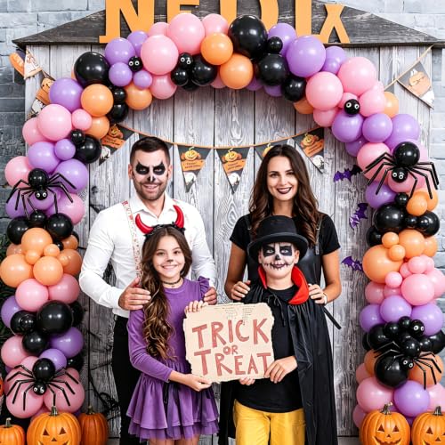 Halloween Balloon Arch Kit - Pink, Black, Purple, Peach Party Decorations