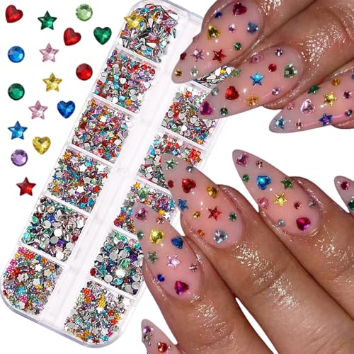 BMKKOT Colorful Rhinestones Nail Charms - Orange 12-Grid 3D Nail Art Gems