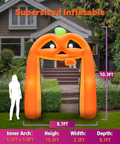 Halloween Pumpkin Inflatable Archway - 10FT Outdoor Spooky Yard Decor with LEDs - Pumpkin Arch Variation