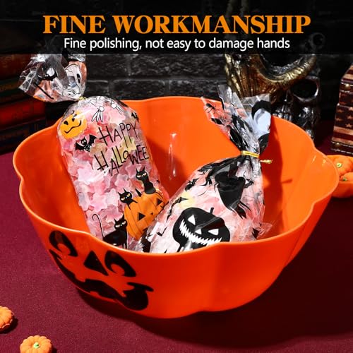 Large Plastic Pumpkin Candy Bowl - 11.6 Inch Halloween Trick-or-Treat Centerpiece