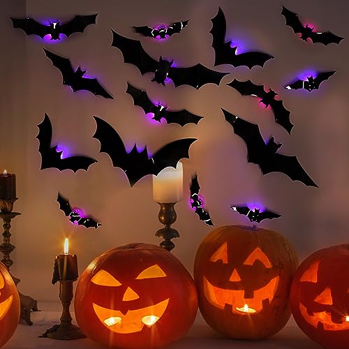 Halloween LED Bat Wall Stickers Set - 12 Bats in 5 Sizes, Reusable & Easy to Install