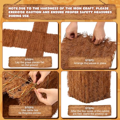 Fall Thanksgiving Hay Bales Set with Scarecrow & Maple Leaf Garland - Weatherproof Decor