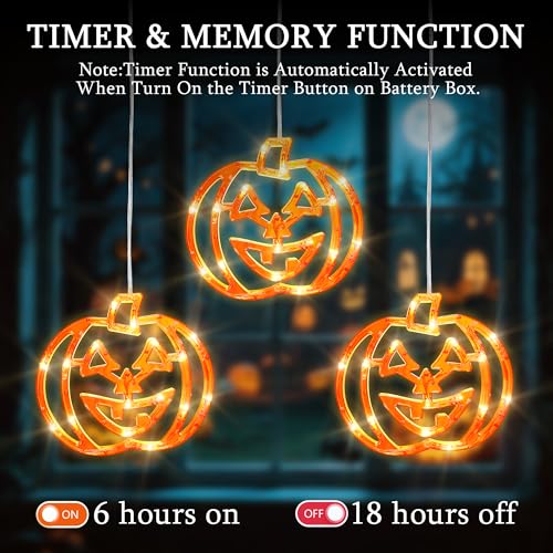 Orange Halloween Pumpkin Window Lights 3 Pack - 48 LED Dual Power USB & Battery Operated
