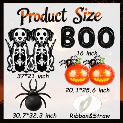 Halloween Foil Balloons Set - Skeleton Dog, Pumpkin & Spider Decorations for Party