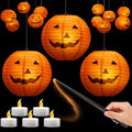 Floating Jack-O-Lantern Decor Set - 12pcs 10in Halloween Lanterns with LED Tea Lights & Remote - Variation: Jack-O-Lantern