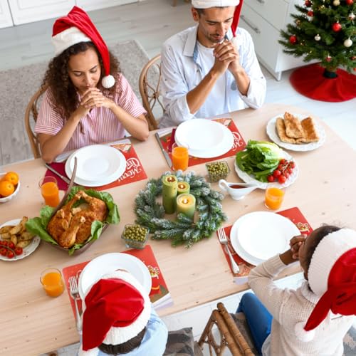 Christmas Placemat Set Waterproof Table Mats - Red Santa Reindeer Snowflakes, 17.3x11.8 Inches, 6 Pack