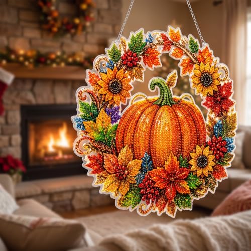 Autumn Pumpkin Diamond Art Kit - DIY Rhinestone Suncatcher for Fall Decor
