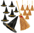 14-Piece Mini Witch Hat and Broom Halloween Party Decor Set