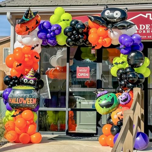 Halloween Balloon Arch Kit - 134pcs Black, Orange, Purple, Green Variations