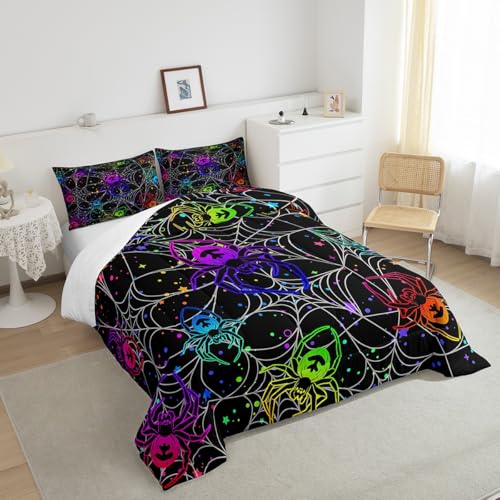 Halloween Spider Web Comforter Set Queen Size Multi 088 - Colorful Spiderweb Quilt