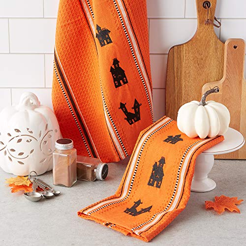 Halloween Haunted Houses Kitchen Dish Towel Set - Spooky Décor, 2 Pack, 18x28