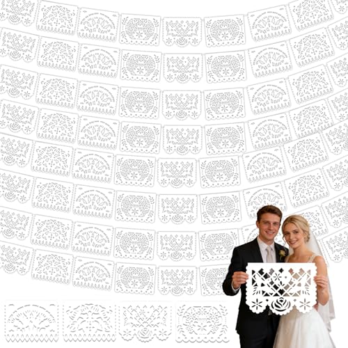 White Papel Picado Banners - 6 Pack, 108 Ft Mexican Party Decorations, Wedding & Fiesta Decor - White / 6 Pack