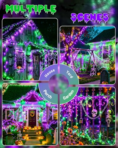 Halloween Solar String Lights 2 Pack - Purple & Green 240LED Outdoor Decor