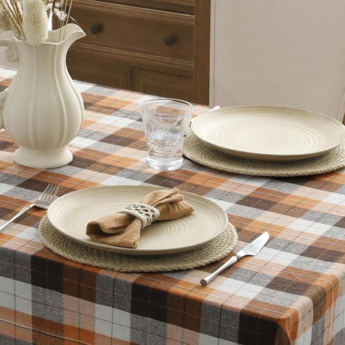 Romanstile Fall Checkered Tablecloth - Brown Plaid, 60 x 120 Inches, Rectangular