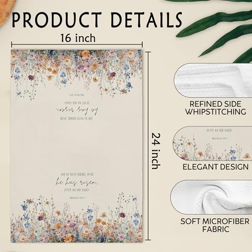 Easter He Is Not Here for He Has Risen Bible Verse Hand Towel - Floral Christian Religious Decor - Risenss Variation