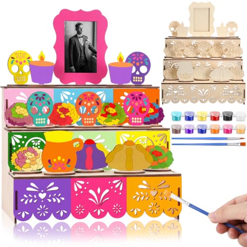 Dia De Los Muertos Ofrenda Altar Shadow Box - Traditional Wooden Decor with DIY Kit
