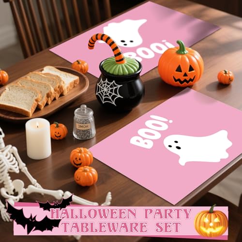 Halloween Ghost Boo Paper Placemats Pink Ghost - 100 Pack Table Decor