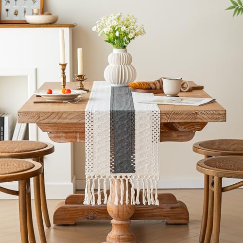 Farmhouse Table Runner 12x60 Grey Fall Home Decor - Rustic Boho Style