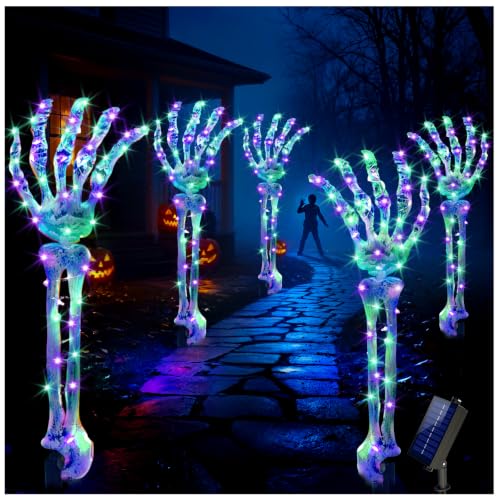 5-Pack Solar Halloween Skeleton Arm Stake Lights - Purple & Green Outdoor Pathway Decor