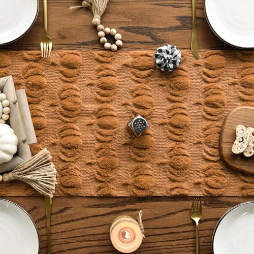 Artoid Mode Caramel Faux Fur Pumpkins Fall Table Runner 13x72 Inch