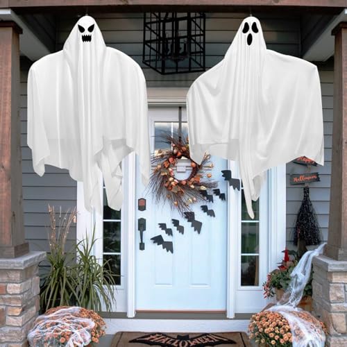 Halloween Flying Ghost Decorations Set - 4 Outdoor Hanging Ghosts, 31 Inches