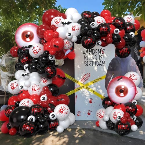Halloween Balloon Arch Kit with Bloody Handprints & Bats - Red, Black, White, 159 Pcs