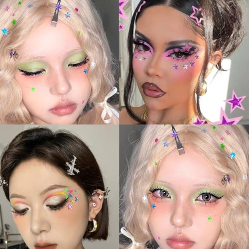 Self-Adhesive Face Gems Set - Y2K Festival Star Rhinestone Stickers for Makeup & Party
