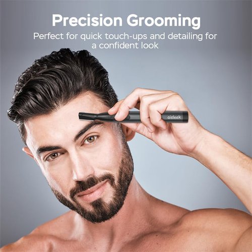 aisleek Upgraded Eyebrow Trimmer for Men, Precision Detailer, Battery-Powered Eyebrow Razor with Rinseable Blade, Facial Hair Trimmer with Comb, Compact Pen-Size, Safe Painless Shaver