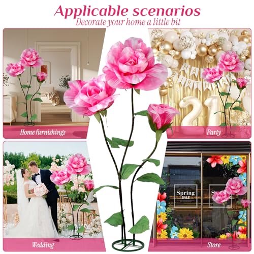 Dark Pink 3Pcs Large Artificial Flower Decorations for Garden, Home, Wedding & More