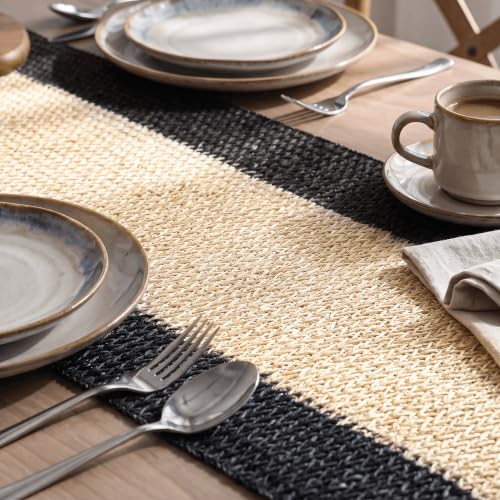 Black Farmhouse Paper Braided Table Runner - 12x72 Inch Seasonal Halloween Decor