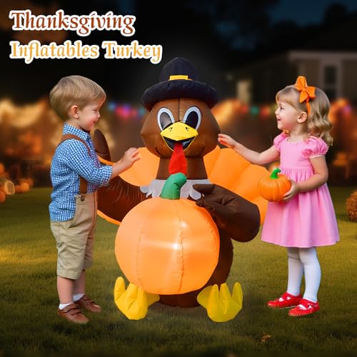 4FT Thanksgiving Turkey Inflatable - Outdoor Yard Holiday Decoration with LED Lights
