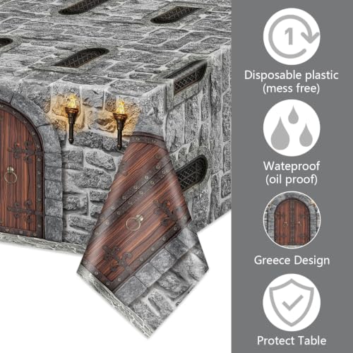 Medieval Brick Tablecloth Set - Waterproof 4 Pack for Castle Party Decor (51 x 86 Inches)