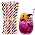 Paper Drinking Straws Set - Orange, Black, Purple for Halloween & Parties - 100 Pack