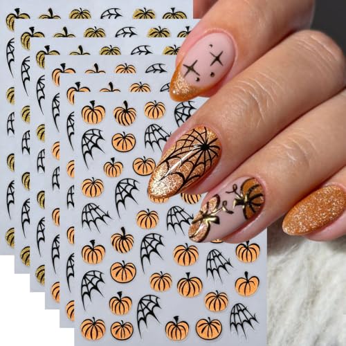 Halloween Pumpkin Nail Stickers - Gold Glitter 6-Piece Set - Style14