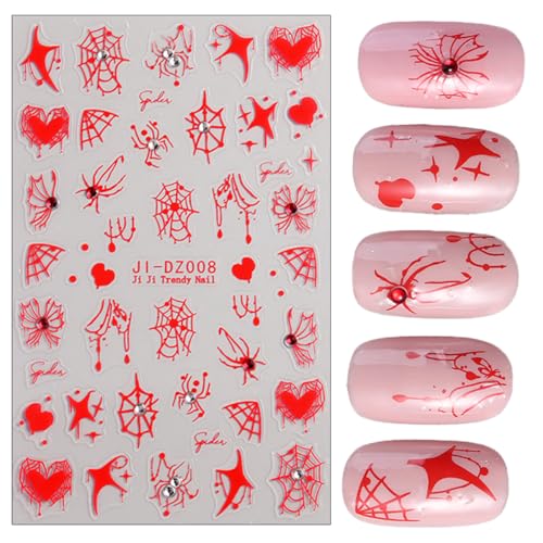 Halloween Nail Stickers 3D Self-Adhesive Spider Web with Rhinestones - Pumpkin-11 Variation