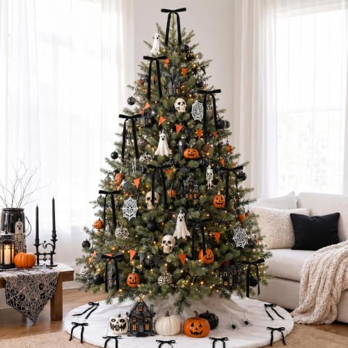 Black Velvet Ribbon Bows Decorations - Halloween Tree Ornaments, Set of 24