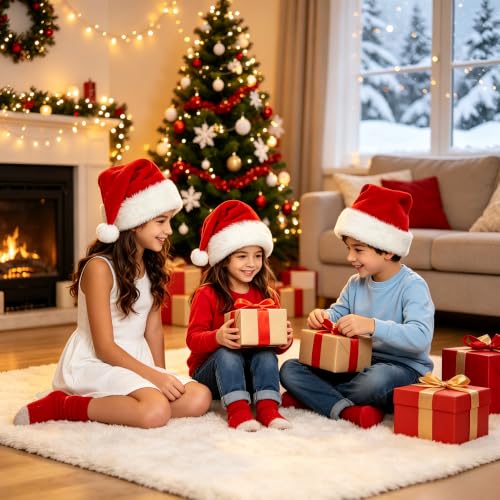 2-Pack Christmas Santa Hats for Adults Kids Baby - Red Velvet Double Thick Unisex Holiday Party Hat