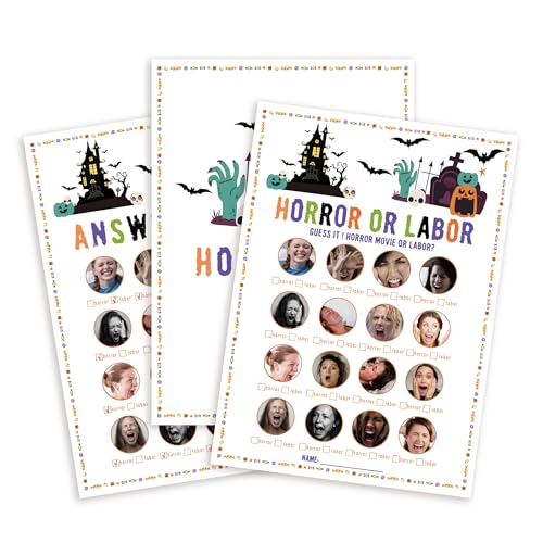 Party Game Cards - Labor or Horror Guessing Game for Baby Shower & Halloween