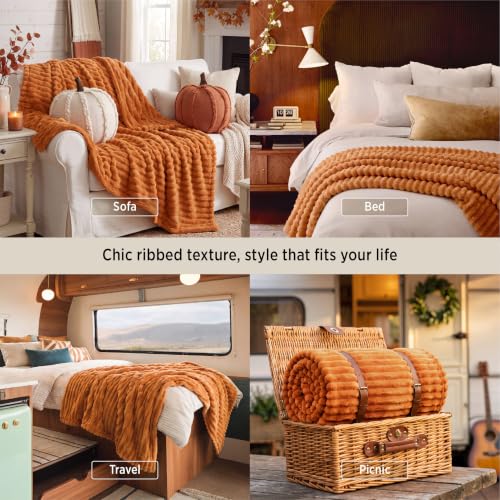 Fall Decor Throw Blanket - Burnt Orange 50x60 Inches, Cozy & Soft