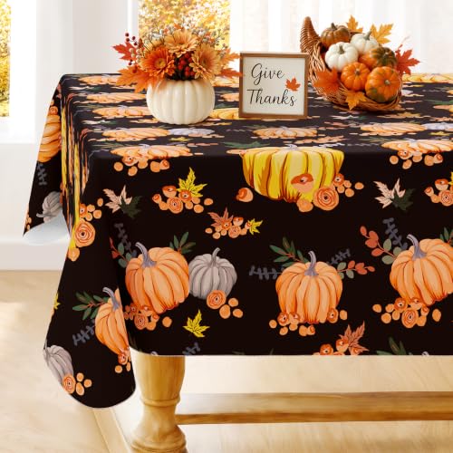 Halloween Waterproof Vinyl Tablecloth 60x120 Inches with Flannel Backing - Black & Orange