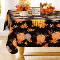 Halloween Waterproof Vinyl Tablecloth 60x120 Inches with Flannel Backing - Black & Orange