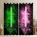 Kids Boys Teens Green Pink Light Saber Curtains - Blackout & Insulated Window Drapes