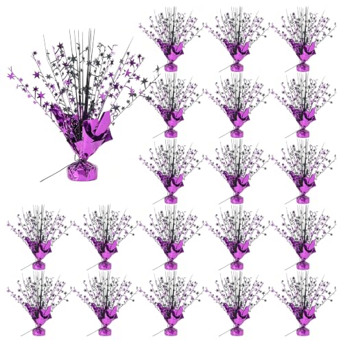 20 Pack Metallic Foil Star Centerpieces for Party Decorations - Black & Purple