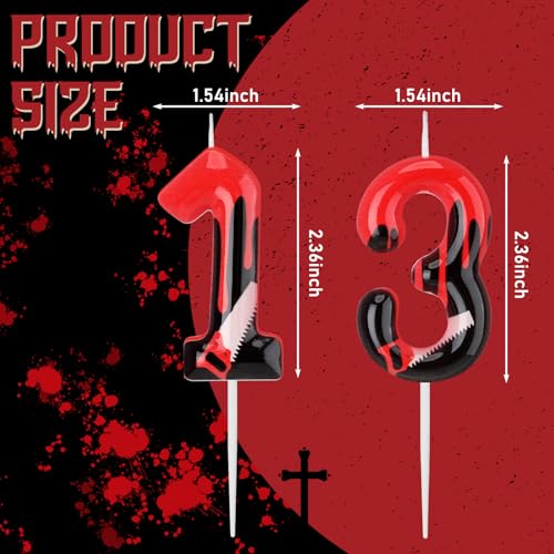 Halloween Bleeding Number 13 Candle Set - Gothic Horror Birthday Decor - 2 Pcs