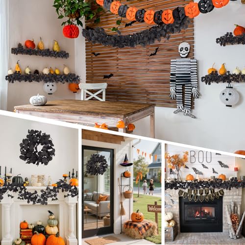 Artificial Black Eucalyptus Garland - 2 Pack, 5.91FT Halloween & Wedding Decor, Indoor Outdoor Faux Vines - Leaf Black